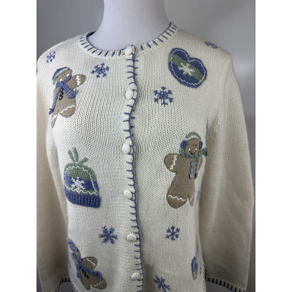 Croft & Barrow Gingerbread Knit Cardigan Sweater Winter Snow Ramie Blend Medium - Picture 6 of 16